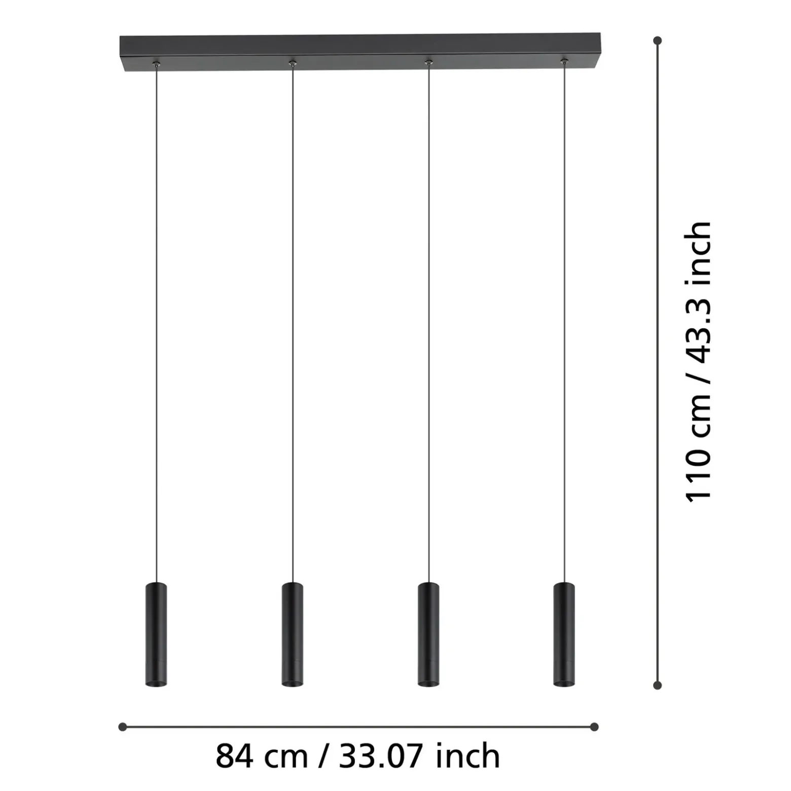 Almudaina lámpara colgante LED, negro, longitud 84 cm, 4 luces,