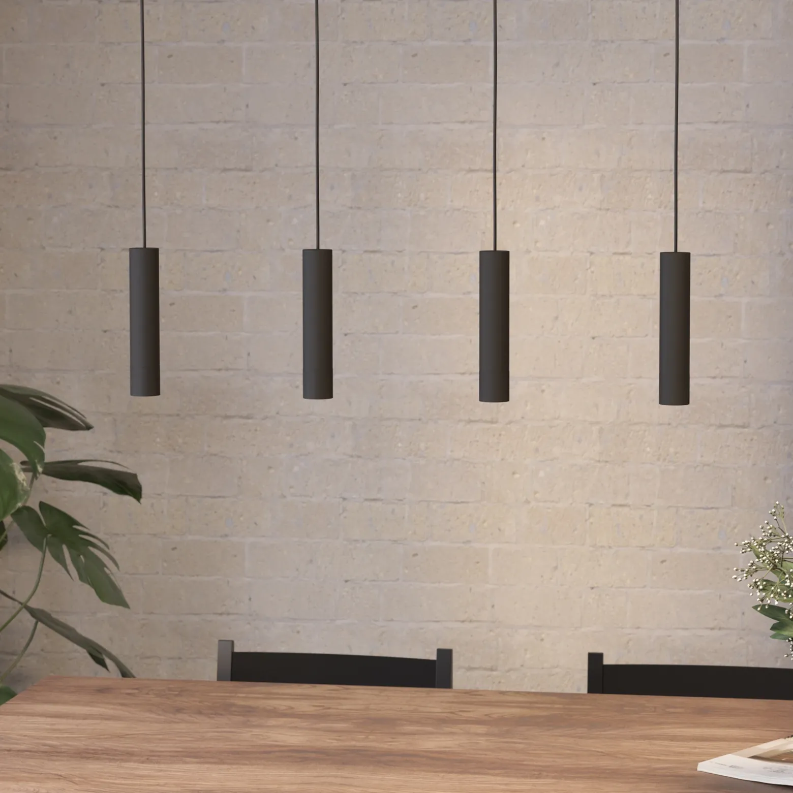 Almudaina lámpara colgante LED, negro, longitud 84 cm, 4 luces,