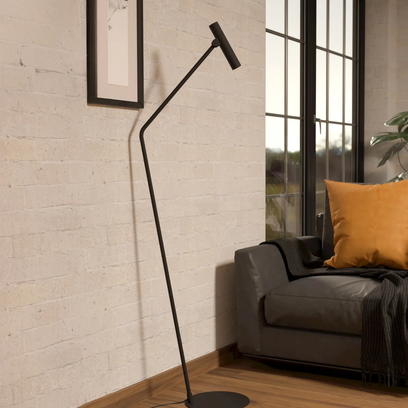 Almudaina lámpara de pie LED, negra, altura 157 cm, acero