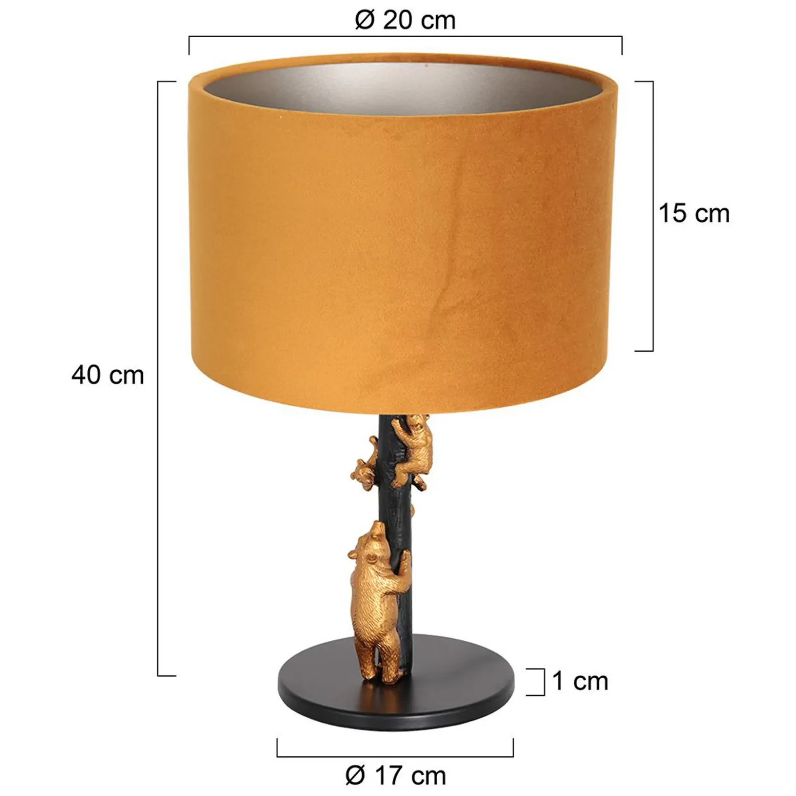 Animaux 8235ZW lámpara de mesa, metal, terciopelo, negro, oro