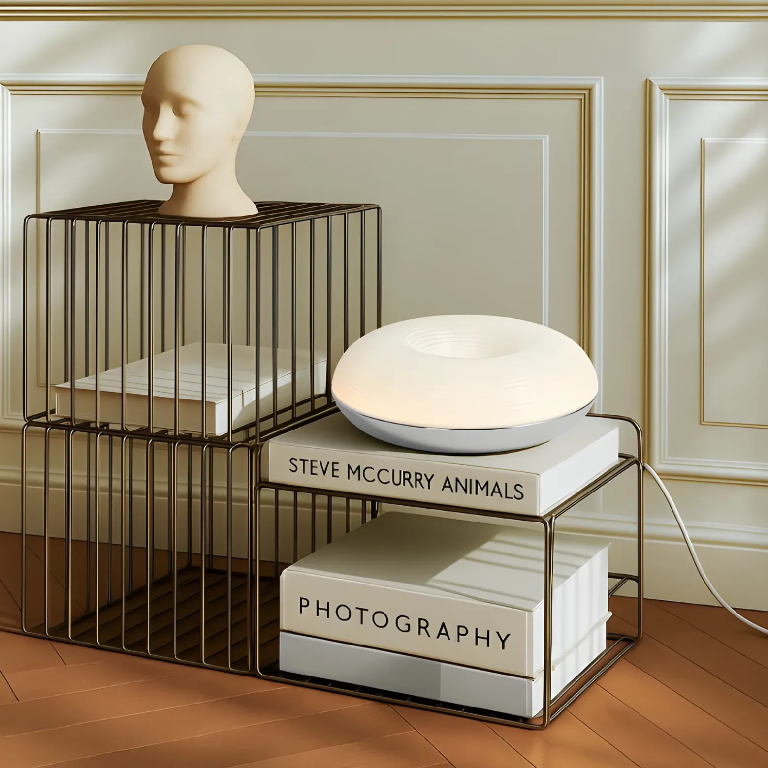 Aplicación de mesa/pared LED Lindby Fjora, blanco/cromo, Ø 30 cm, atenuable.