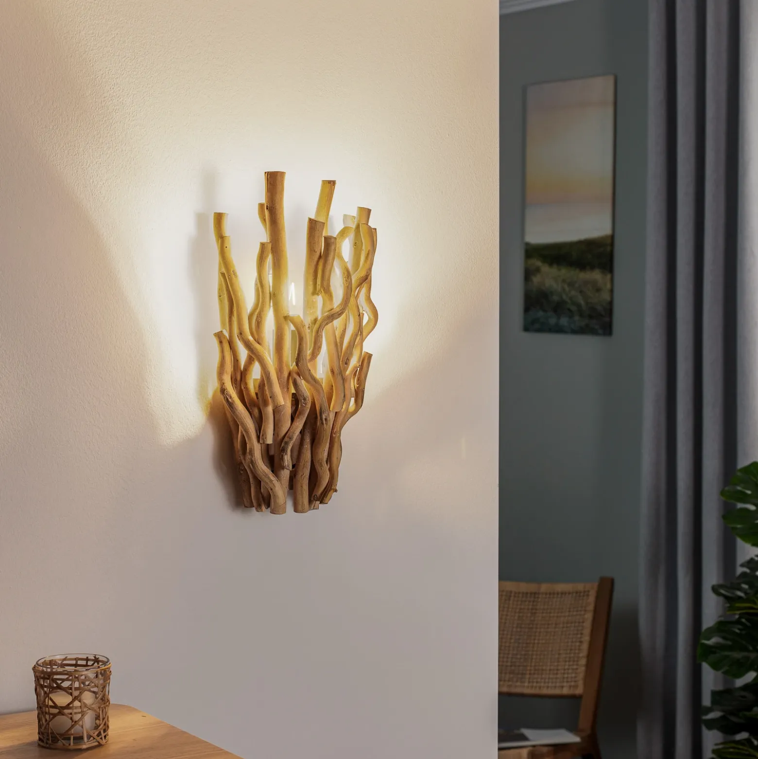 Aplique de pared Agar con pantalla de madera