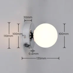 Aplique de pared Alfio, Ø 11 cm, color cromo, metal/vidrio, IP44