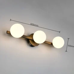 Aplique de pared Alfio, 50 cm, metal negro/cristal, IP44, 3 luces.