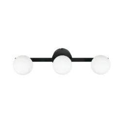 Aplique de pared Alfio, 50 cm, metal negro/cristal, IP44, 3 luces.