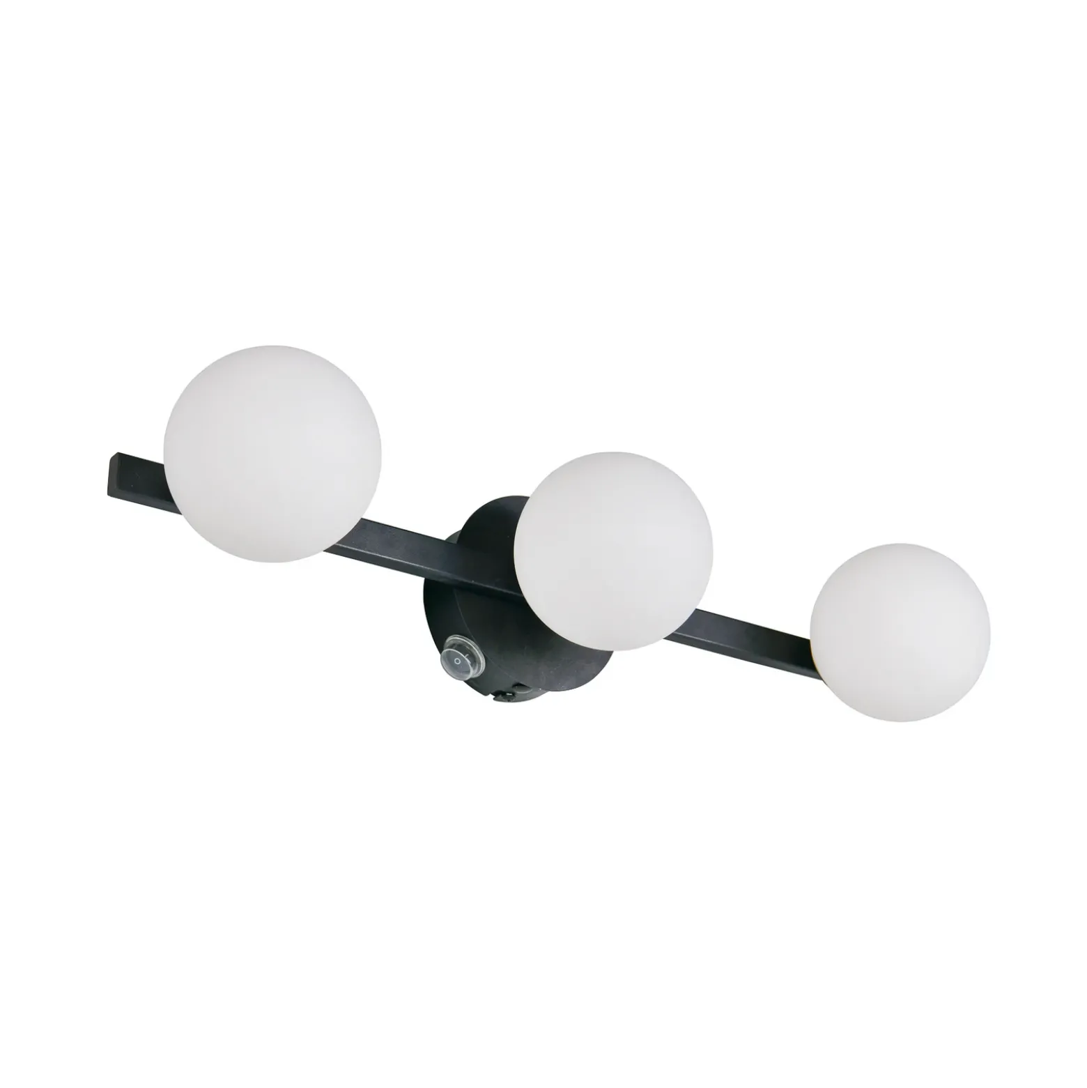 Aplique de pared Alfio, 50 cm, metal negro/cristal, IP44, 3 luces.