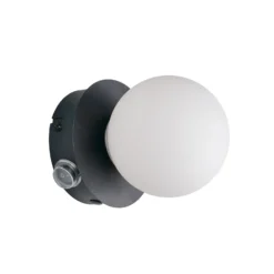 Aplique de pared Alfio, Ø 11 cm, negro mate, metal/cristal, IP44