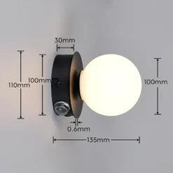 Aplique de pared Alfio, Ø 11 cm, negro mate, metal/cristal, IP44