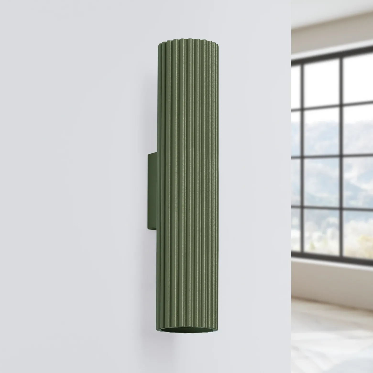 Aplique de pared ALORA, altura 30 cm, verde oliva, metal, 2 x GU10