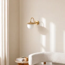 Aplique de pared Anemon, color dorado, altura 29 cm, metal/vidrio, E14