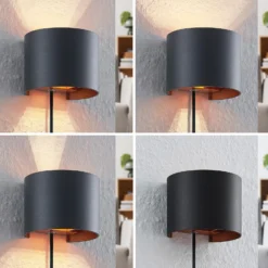 Aplique de pared Arcchio Zuzana, redondo, negro, enchufe, 13 cm
