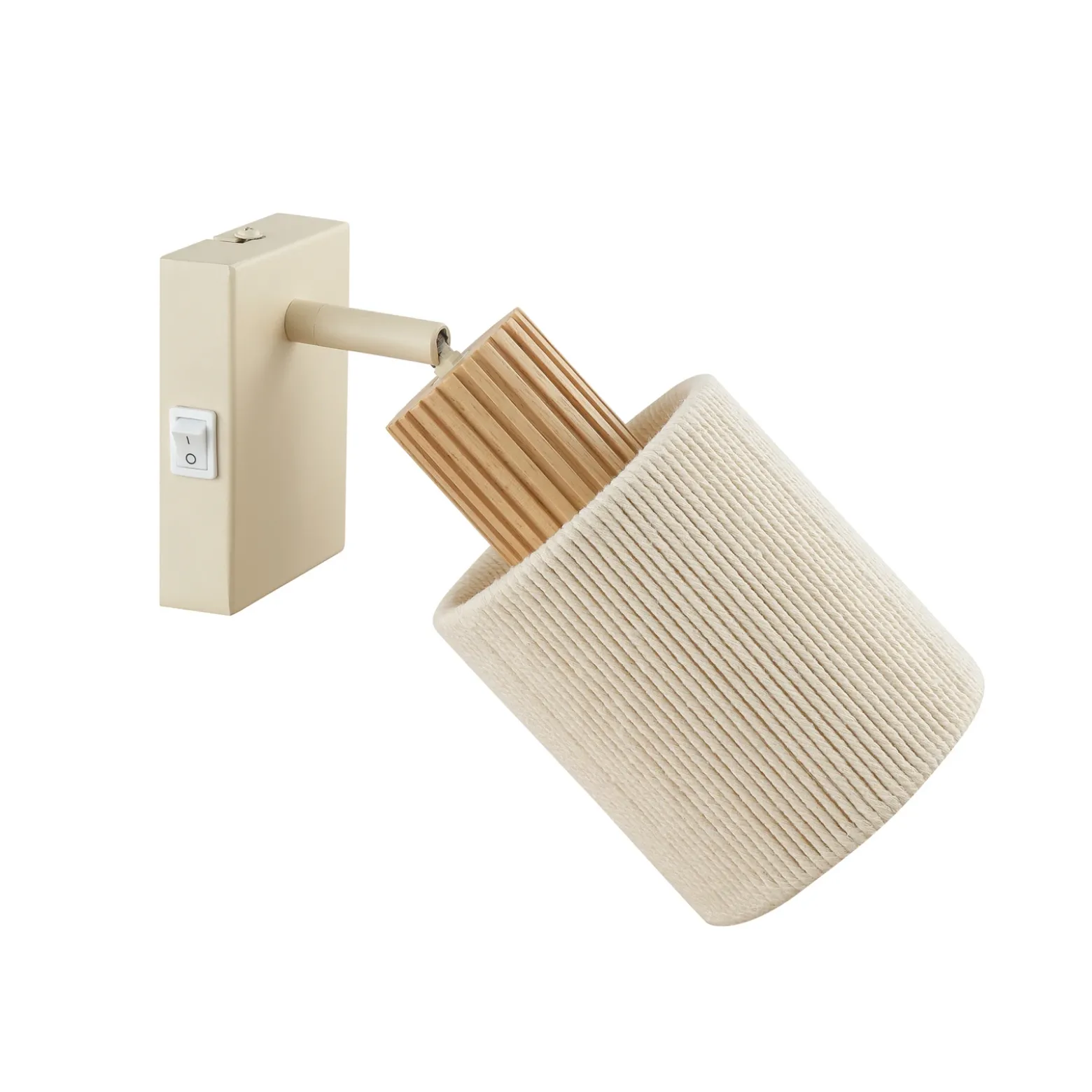 Aplique de pared Arlo, beige/color madera, tejido, altura 21 cm, E27