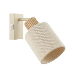 Aplique de pared Arlo, beige/color madera, tejido, altura 21 cm, E27