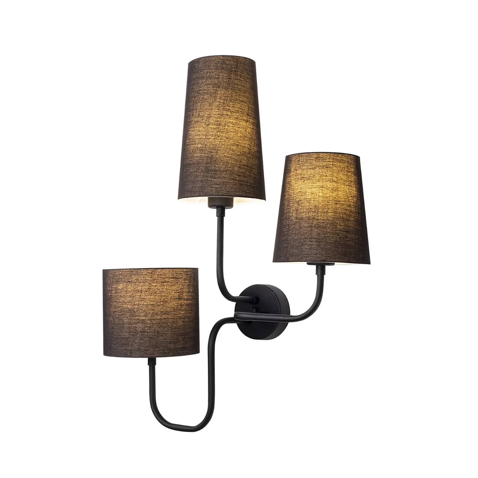 Aplique de pared Çatal, negro, altura 57 cm, 3 luces, tela, E27