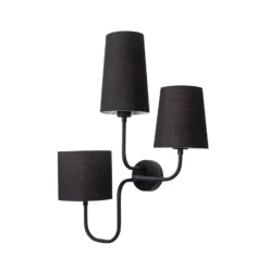 Aplique de pared Çatal, negro, altura 57 cm, 3 luces, tela, E27