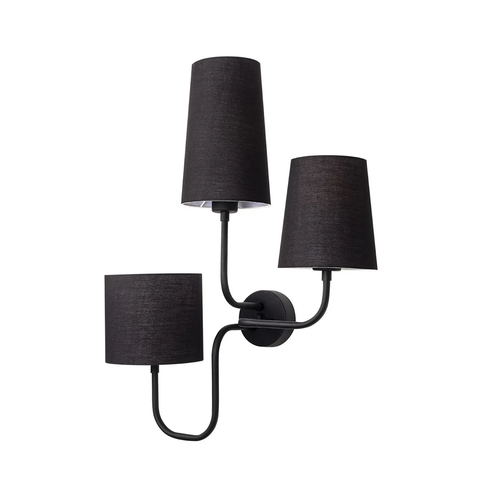 Aplique de pared Çatal, negro, altura 57 cm, 3 luces, tela, E27