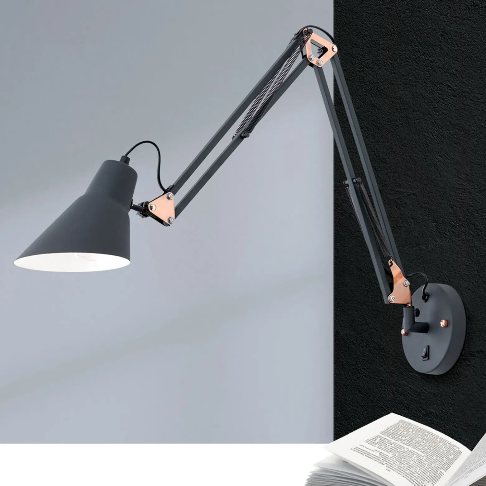 Aplique de pared Bachelor con equilibrador de muelle e interruptor