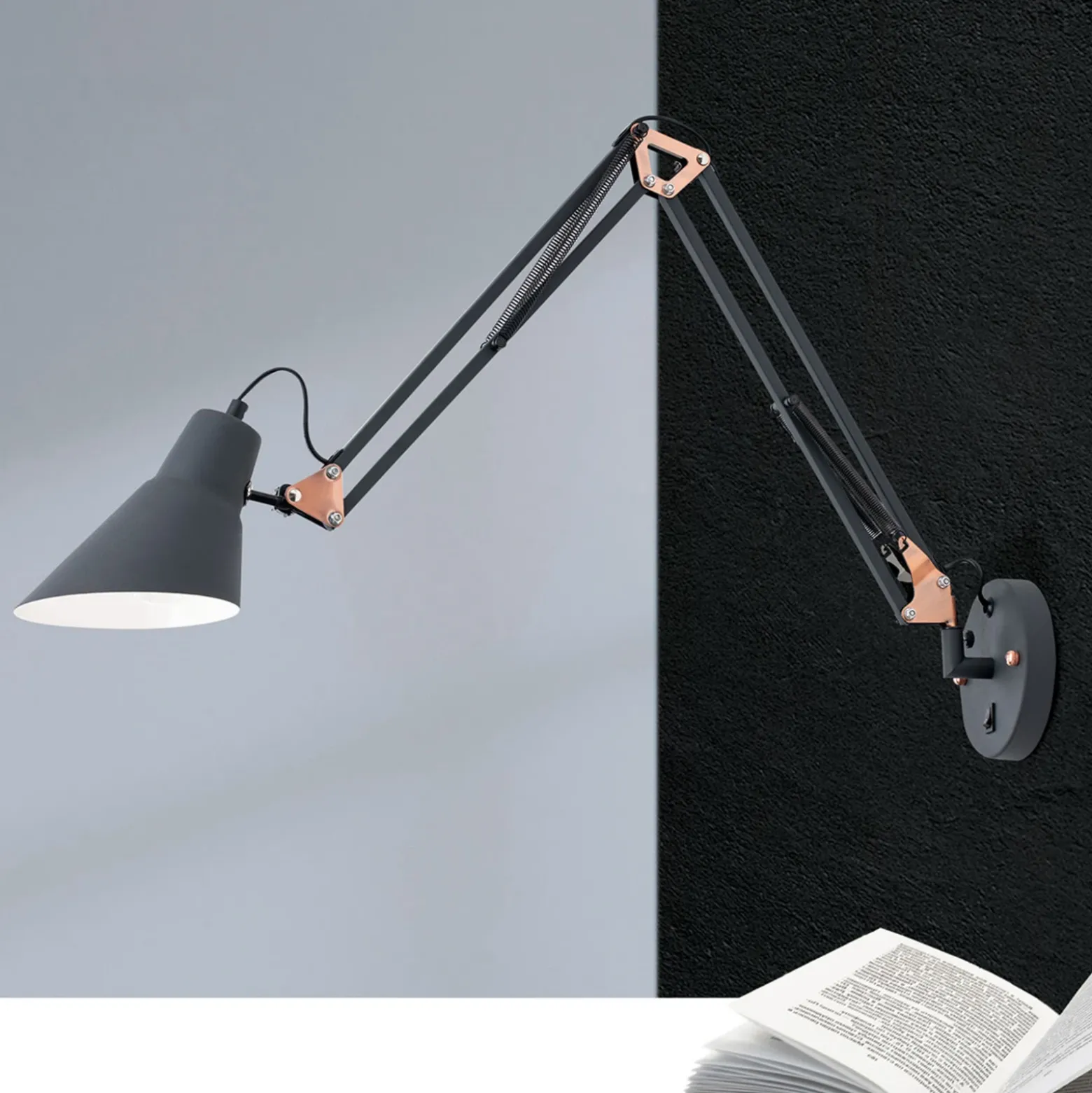Aplique de pared Bachelor con equilibrador de muelle e interruptor