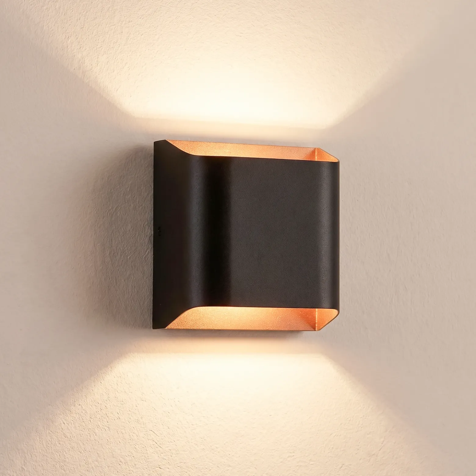 Aplique de pared Bera, negro, 15 x 15 cm, metal, G9