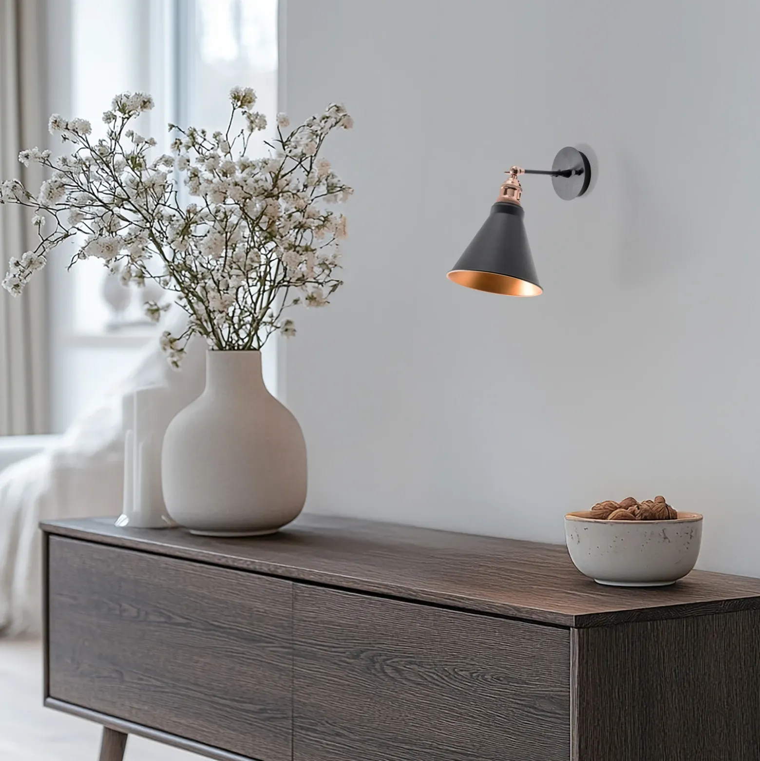 Aplique de pared Berceste, negro/dorado, metal, altura 29 cm