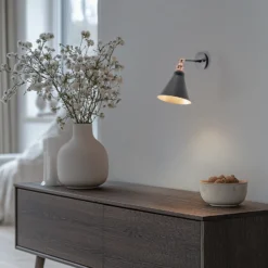 Aplique de pared Berceste, negro/dorado, metal, altura 29 cm