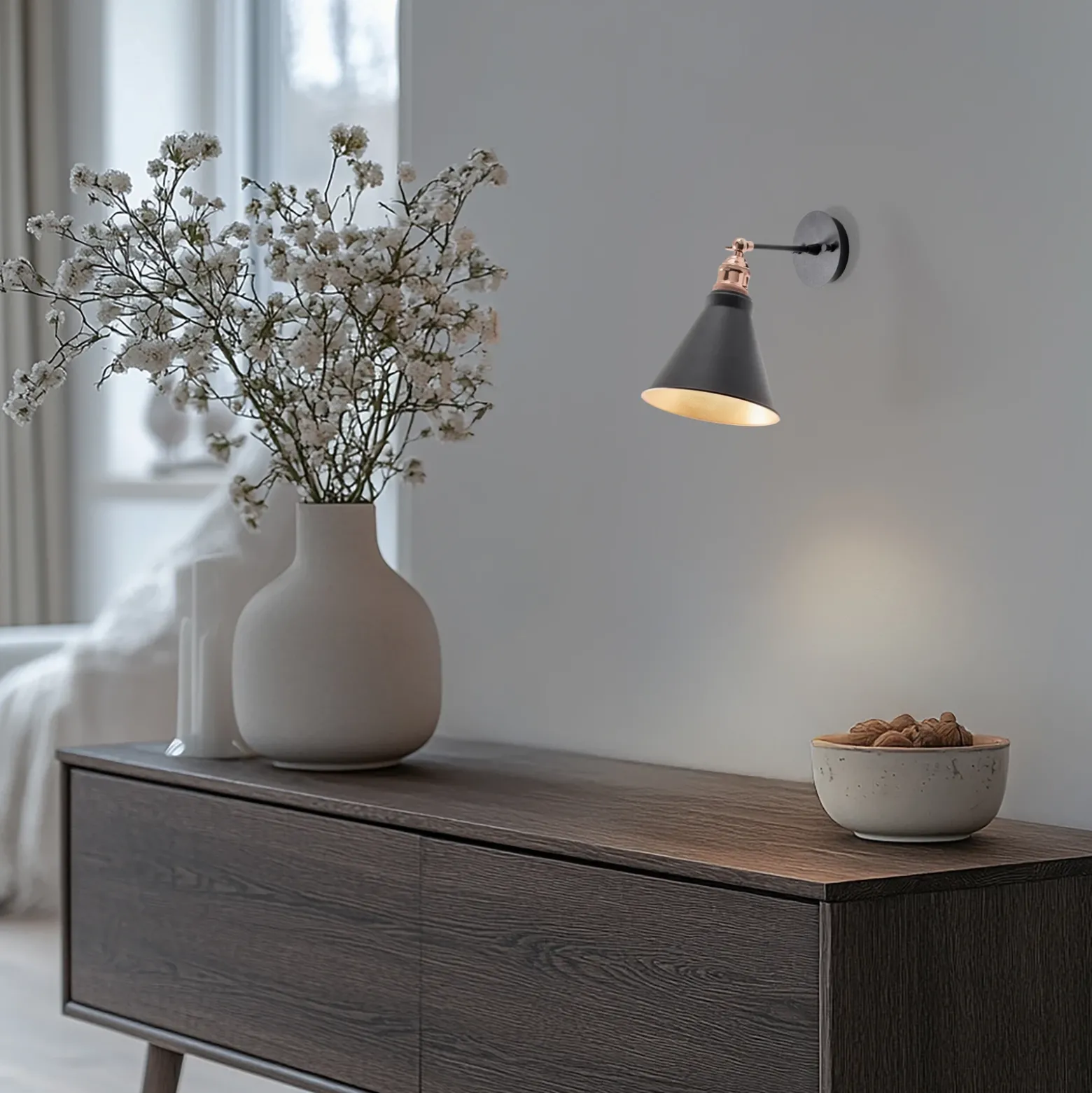 Aplique de pared Berceste, negro/dorado, metal, altura 29 cm