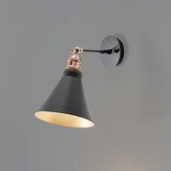 Aplique de pared Berceste, negro/dorado, metal, altura 29 cm
