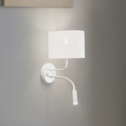Aplique de pared, blanco, tela, brazo de lectura