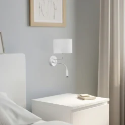 Aplique de pared, blanco, tela, brazo de lectura