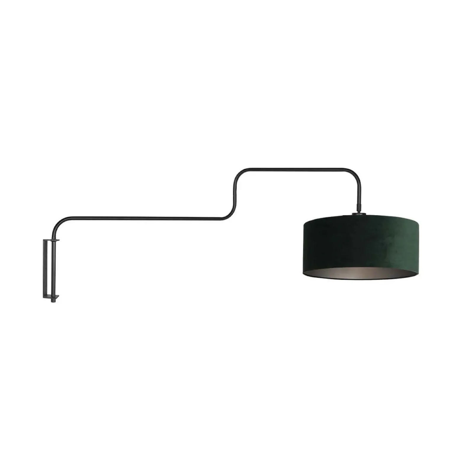 Aplique de pared Bloeba, negro/verde, saliente 140 cm, terciopelo