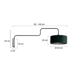 Aplique de pared Bloeba, negro/verde, saliente 140 cm, terciopelo