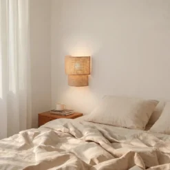 Aplique de pared Boho, yute/yute, altura 22 cm, tejido, E27