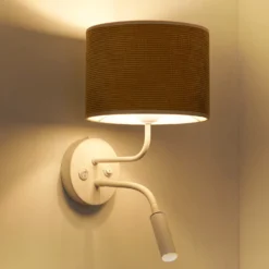 Aplique de pared, cable, blanco/amarillo mostaza, brazo de lectura