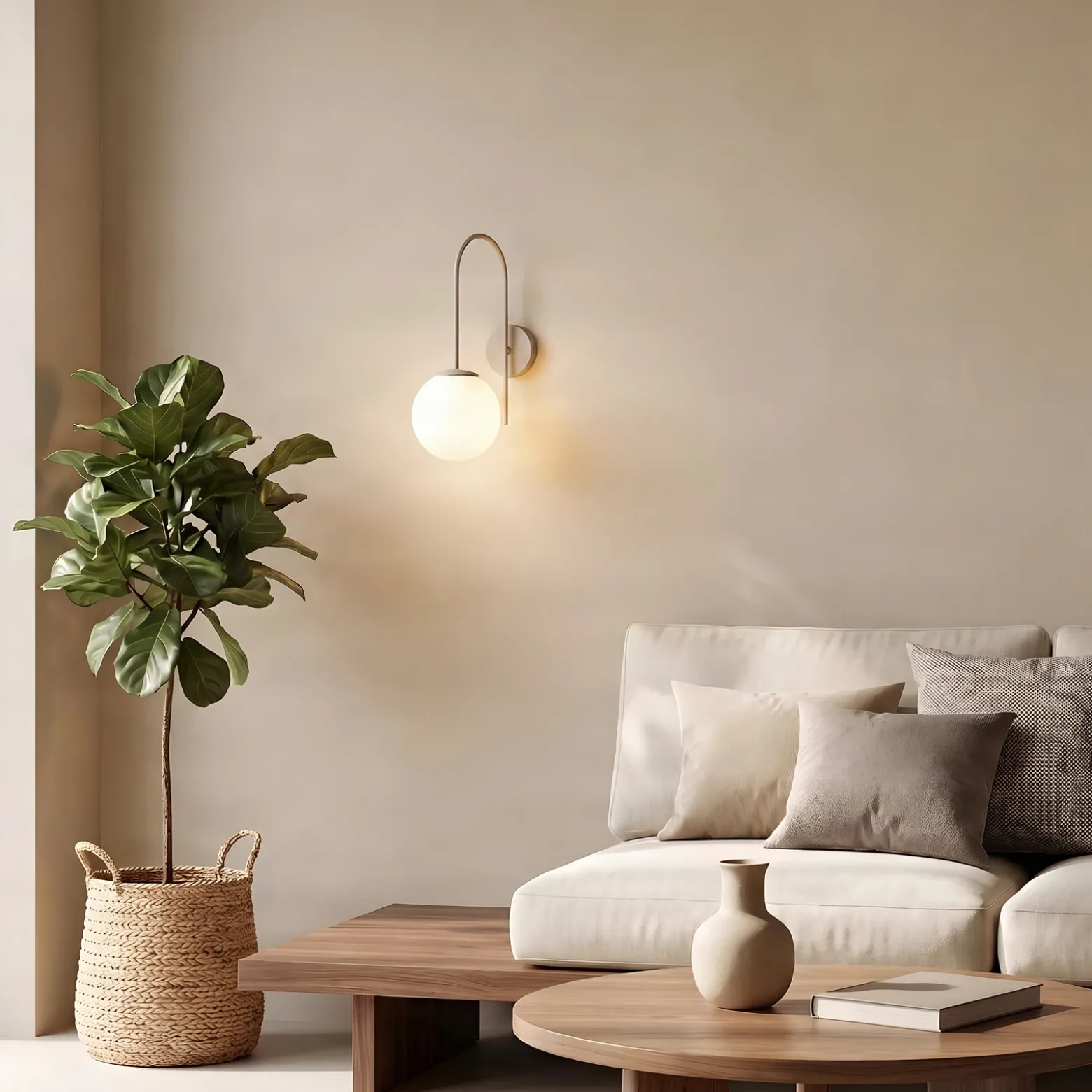 Aplique de pared Cambridge, beige, altura 34 cm, metal/vidrio, E14