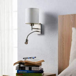 Aplique de pared Camilo de Lindby, color níquel, brazo de lectura LED, 28 cm