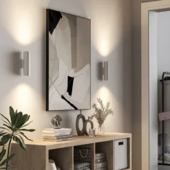 Aplique de pared CAN, blanco, 2 luces, altura 22 cm, metal, GU10