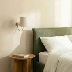 Aplique de pared Candi, beige/arena, lino, 34 cm de altura, E27