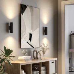 Aplique de pared CAN, negro, 2 luces, altura 22 cm, metal, GU10