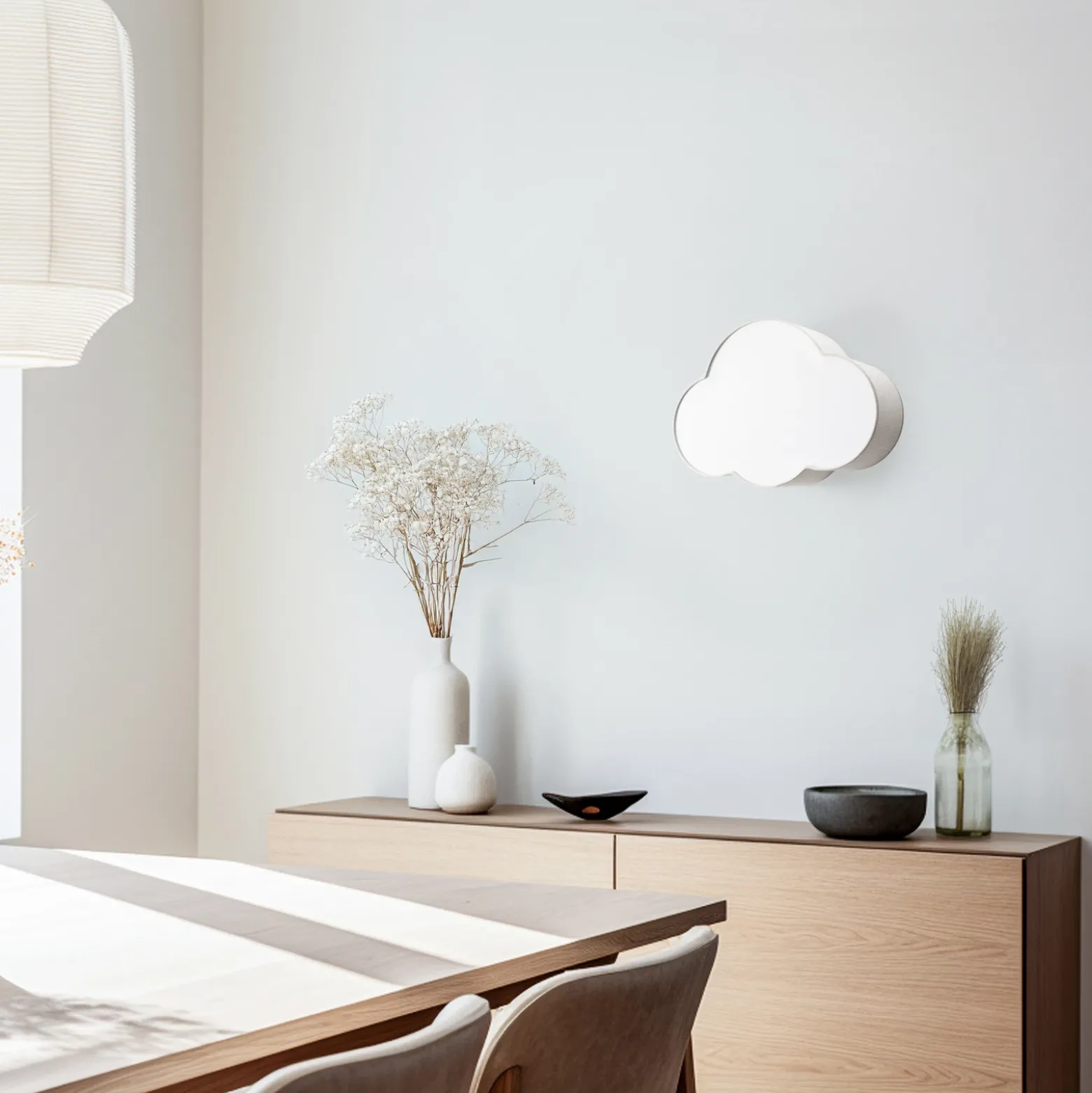 Aplique de pared Cloud, beige, 43 cm de ancho, textil, nube, E27