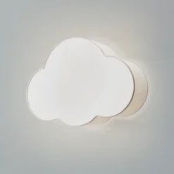 Aplique de pared Cloud, beige, 43 cm de ancho, textil, nube, E27