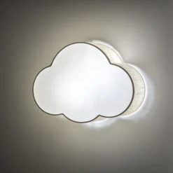 Aplique de pared Cloud, beige, 43 cm de ancho, textil, nube, E27