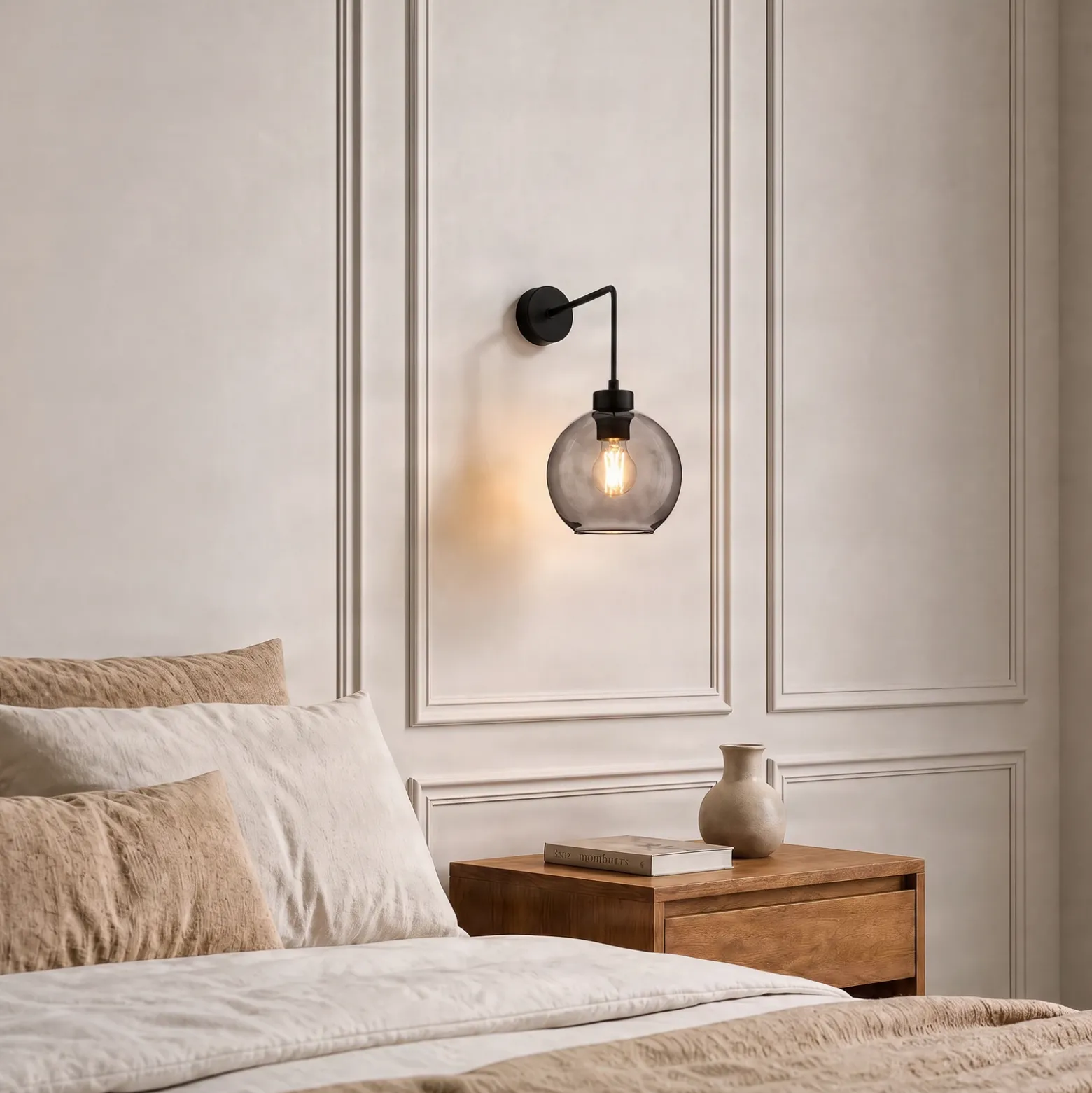 Aplique de pared Cubus, negro/gris humo, cristal, 30 cm de altura, E27