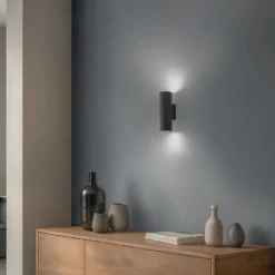 Aplique de pared de carbono, negro, altura 20 cm, aluminio, 2 luces.