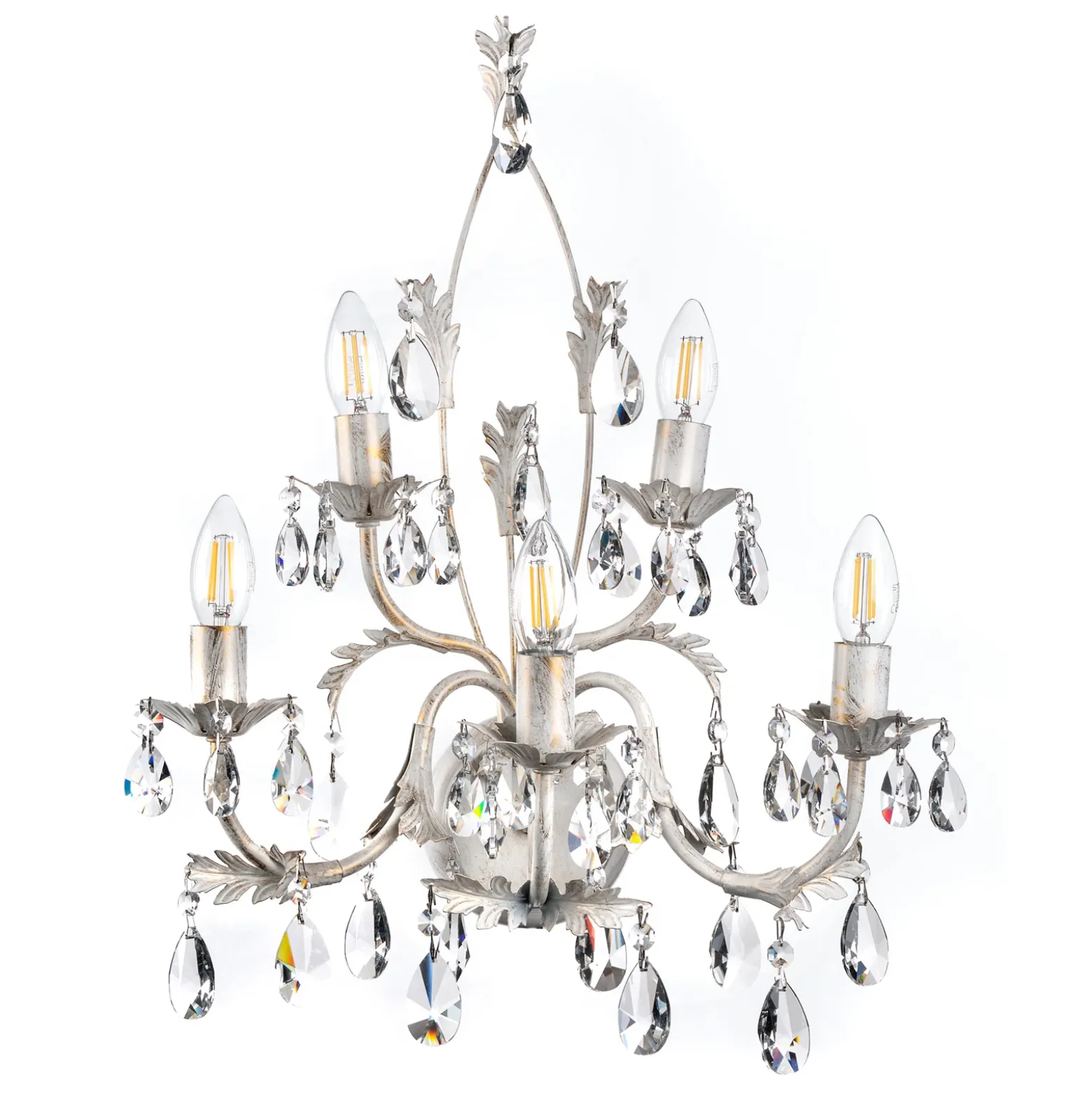 Aplique de pared de cristal Teresa, marfil, 5 luces
