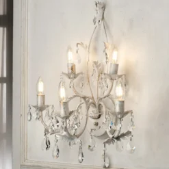 Aplique de pared de cristal Teresa, marfil, 5 luces