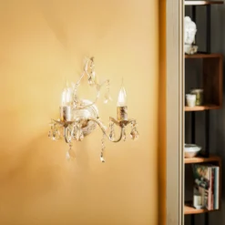 Aplique de pared de cristal Teresa, marfil 2 luces