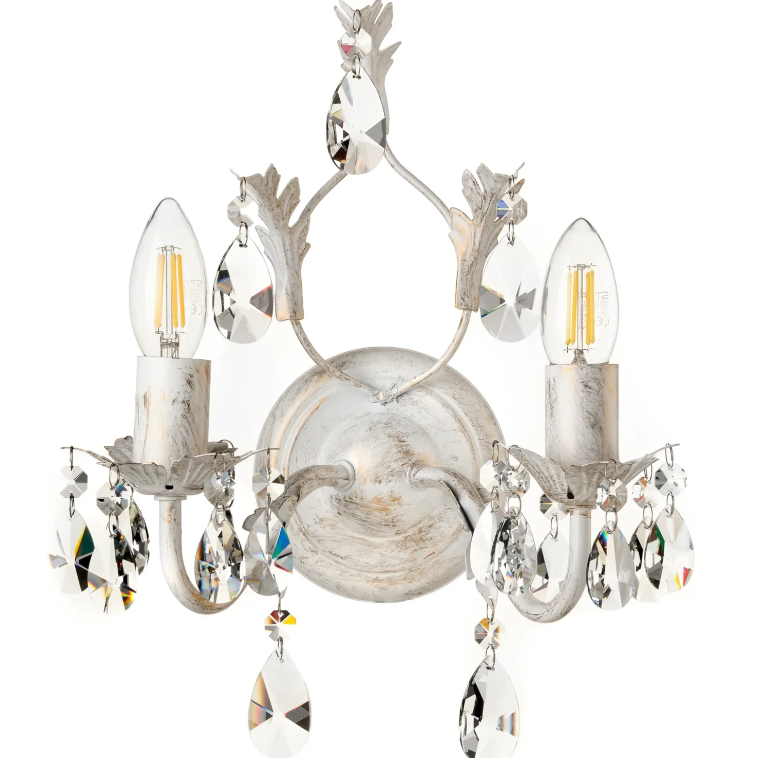 Aplique de pared de cristal Teresa, marfil 2 luces