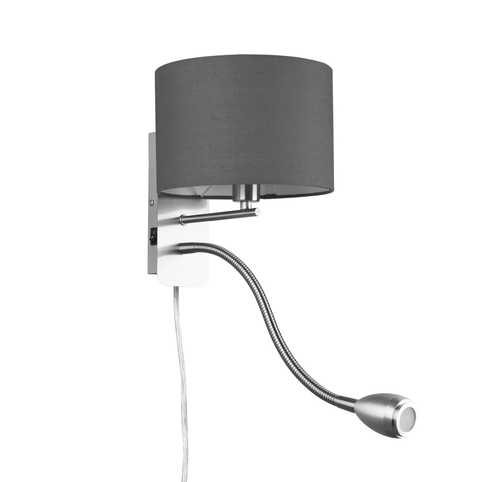 Aplique de pared de hotel con brazo de lectura LED, redondo, gris