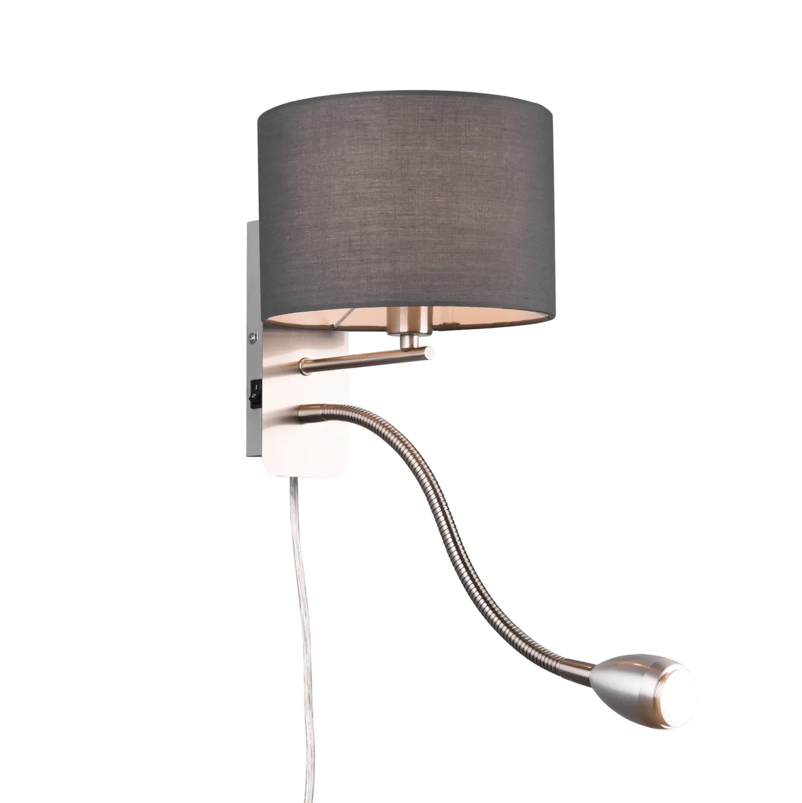 Aplique de pared de hotel con brazo de lectura LED, redondo, gris