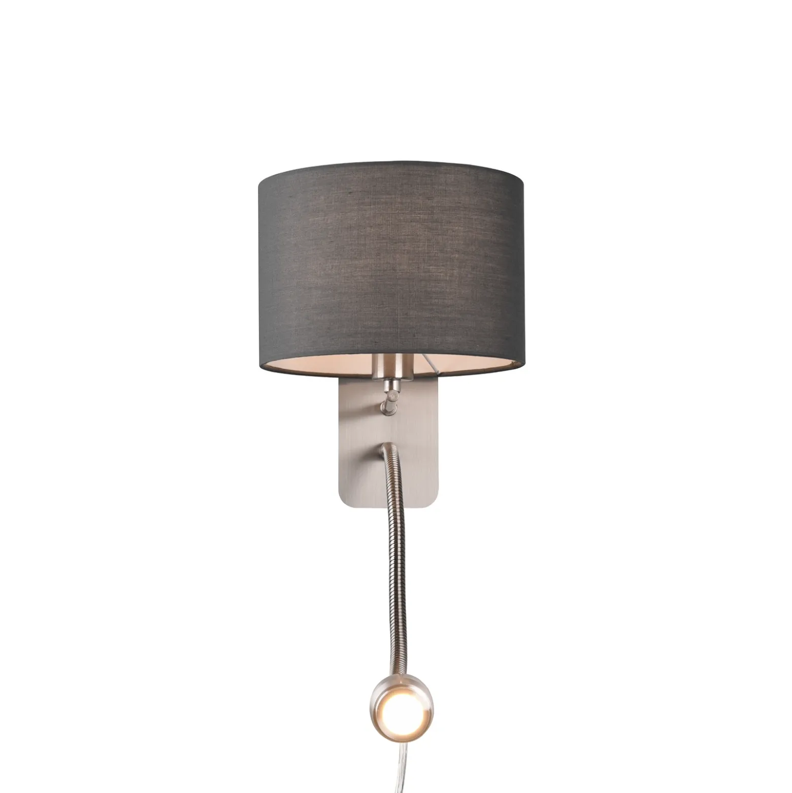 Aplique de pared de hotel con brazo de lectura LED, redondo, gris